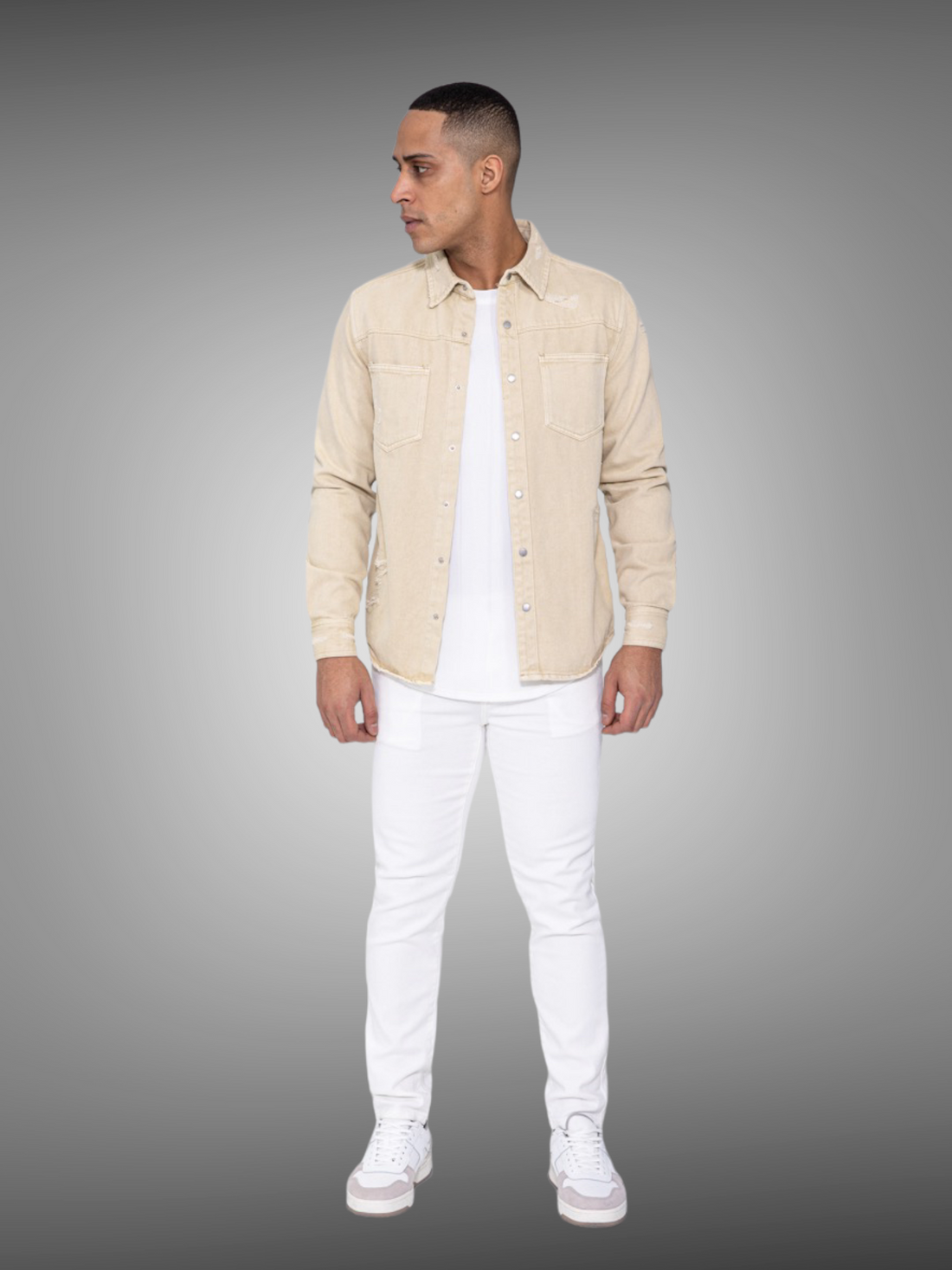 Frilivin - Veste Surchemise en jean beige VJ238 - Stayin