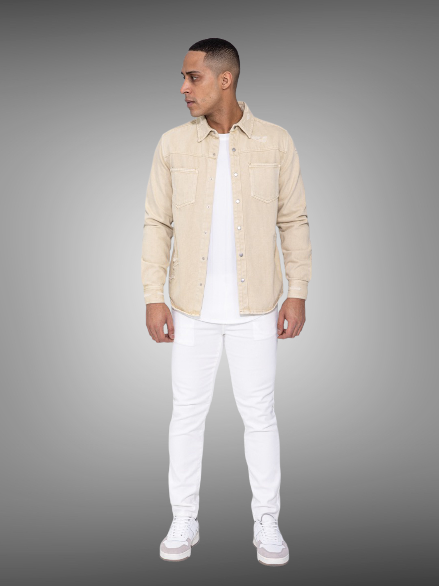 Frilivin - Veste Surchemise en jean beige VJ238 - Stayin