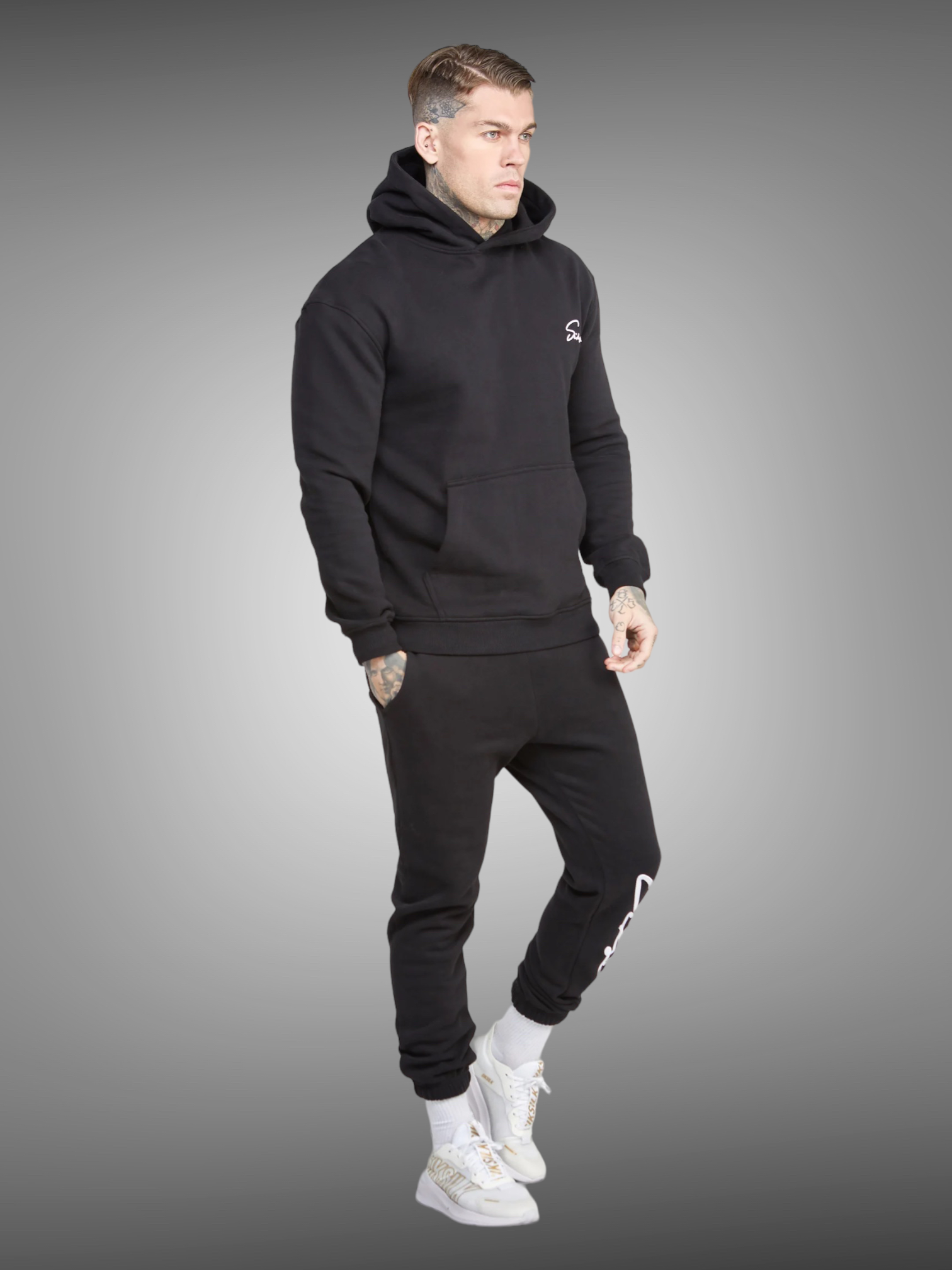 Siksilk - Black Script Embroidery Jogger - Stayin