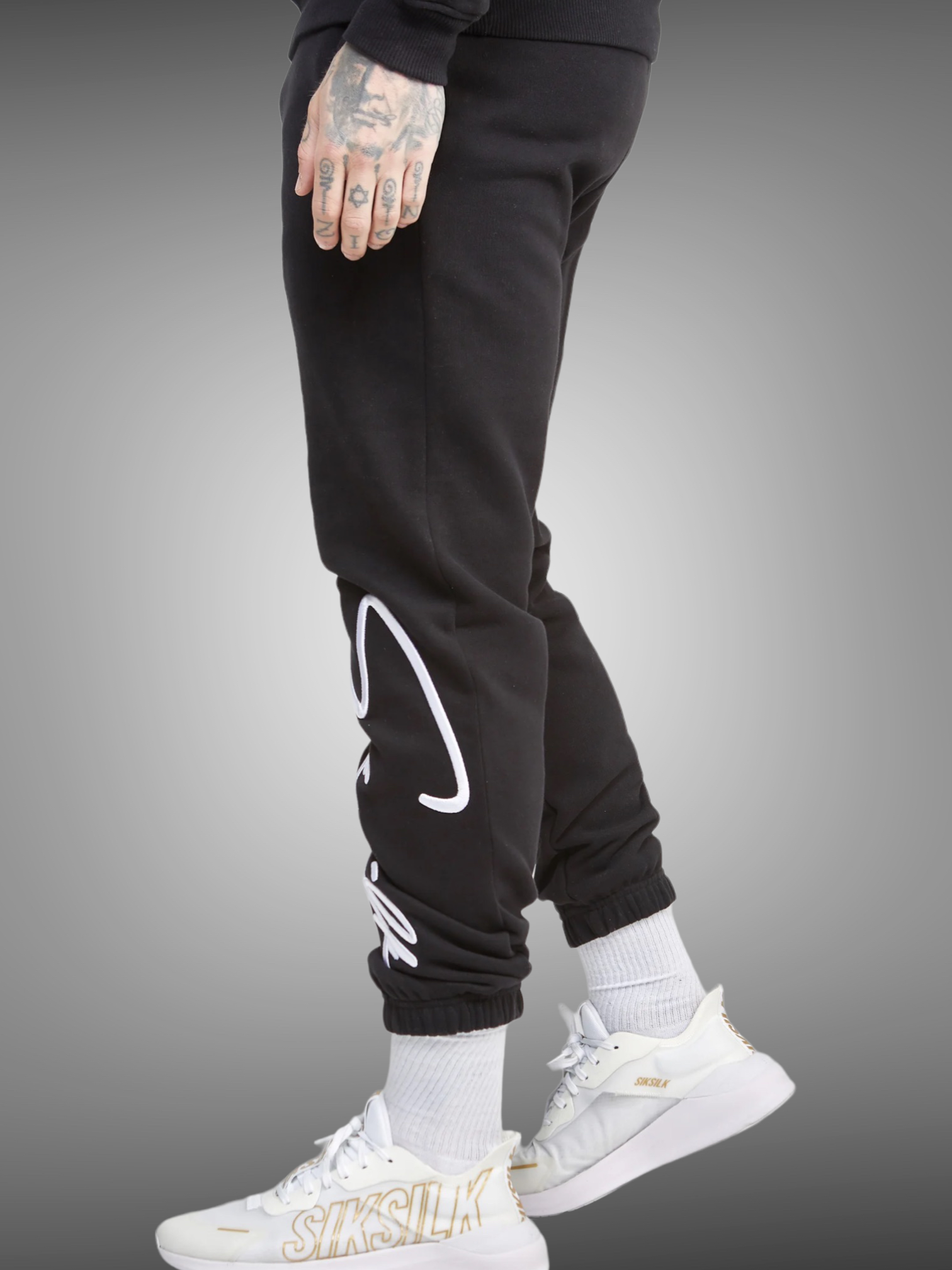 Siksilk - Black Script Embroidery Jogger - Stayin