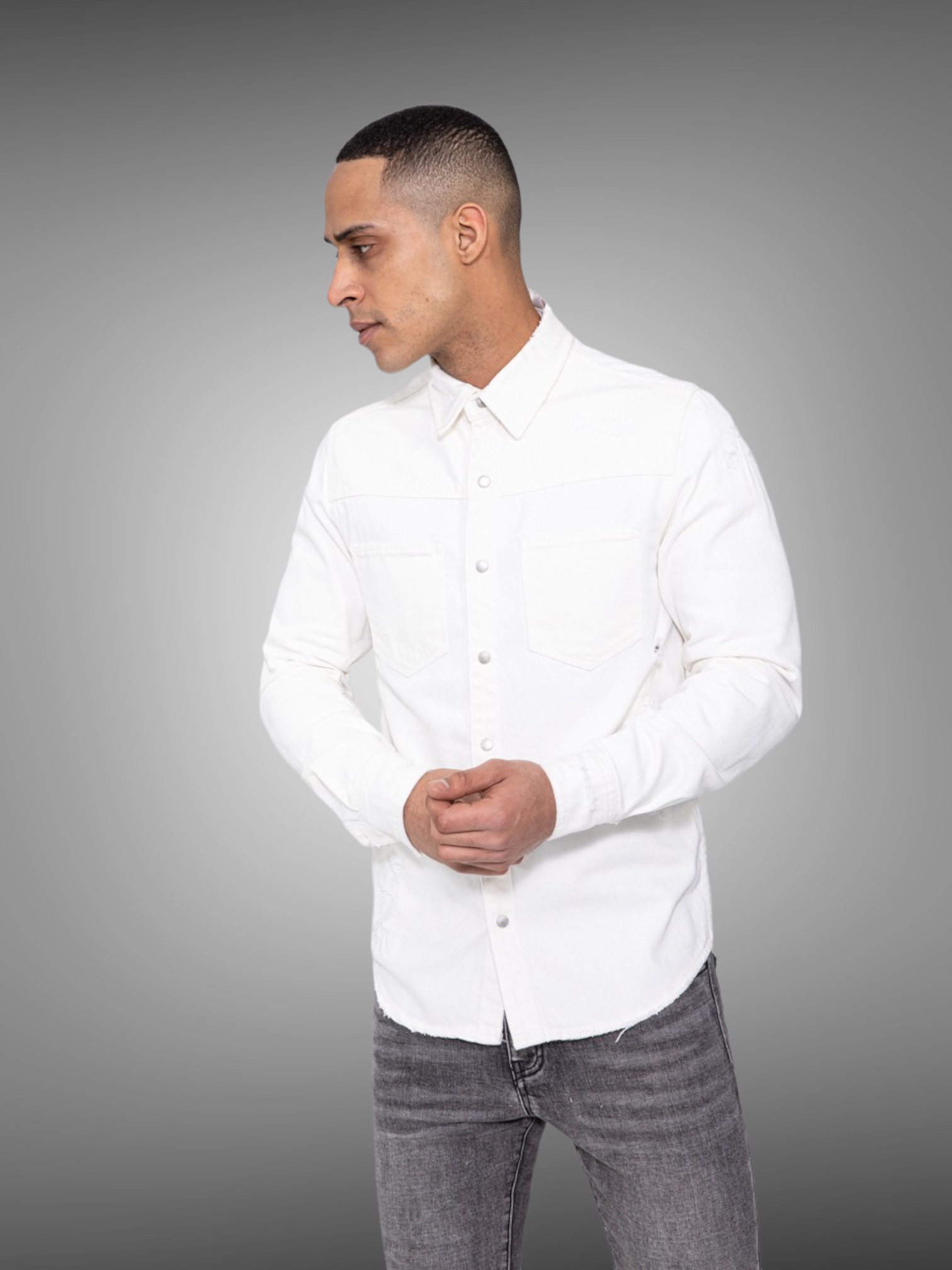 Frilivin - Veste Surchemise en jean blanche VJ238 - Stayin