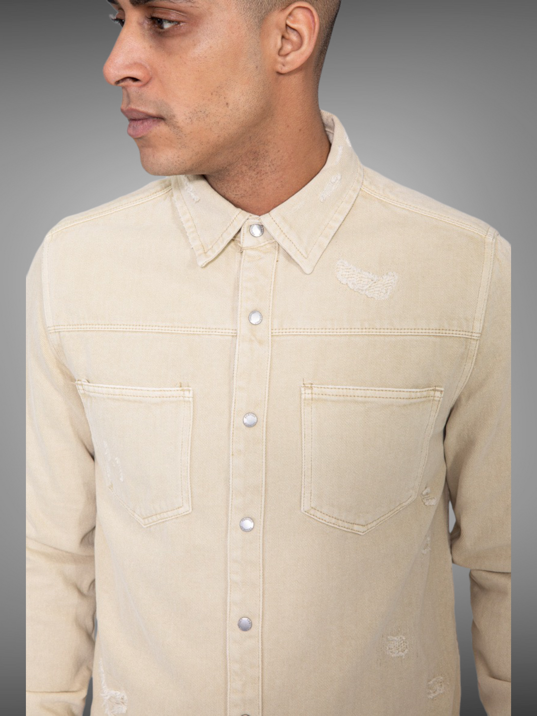Frilivin - Veste Surchemise en jean beige VJ238 - Stayin