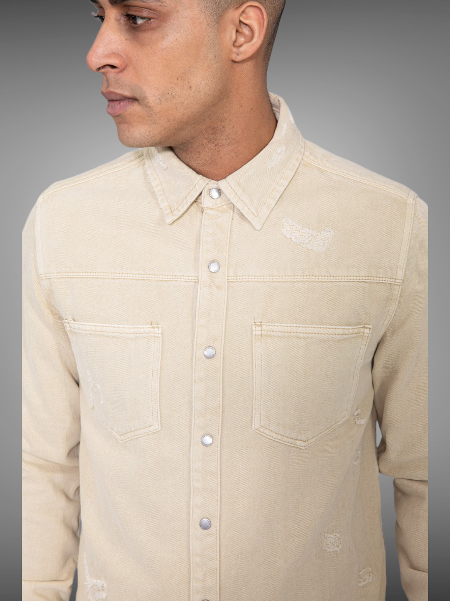 Frilivin - Veste Surchemise en jean beige VJ238 - Stayin