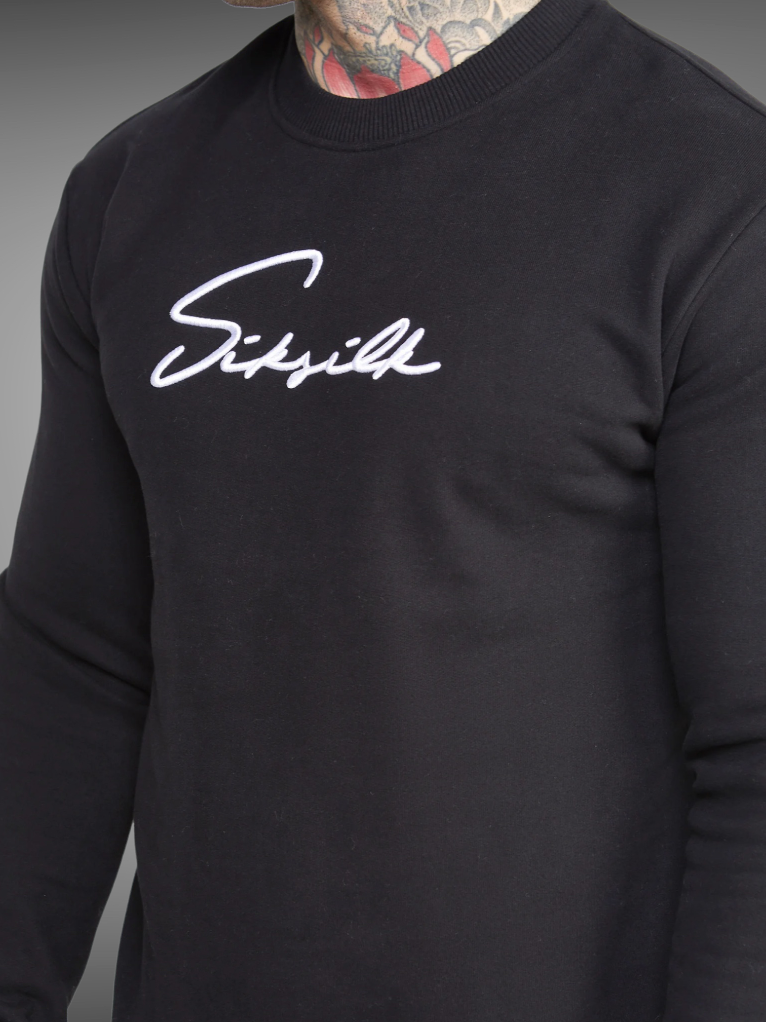 SikSilk - Black Script Embroidery Sweatshirt - Stayin
