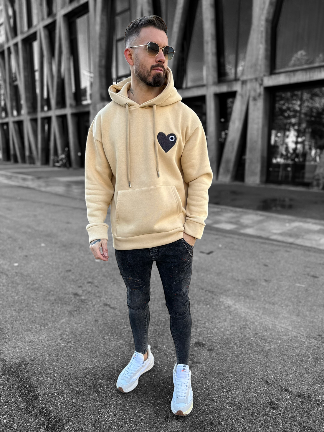 Sweat capuche Beige Coeur - Stayin