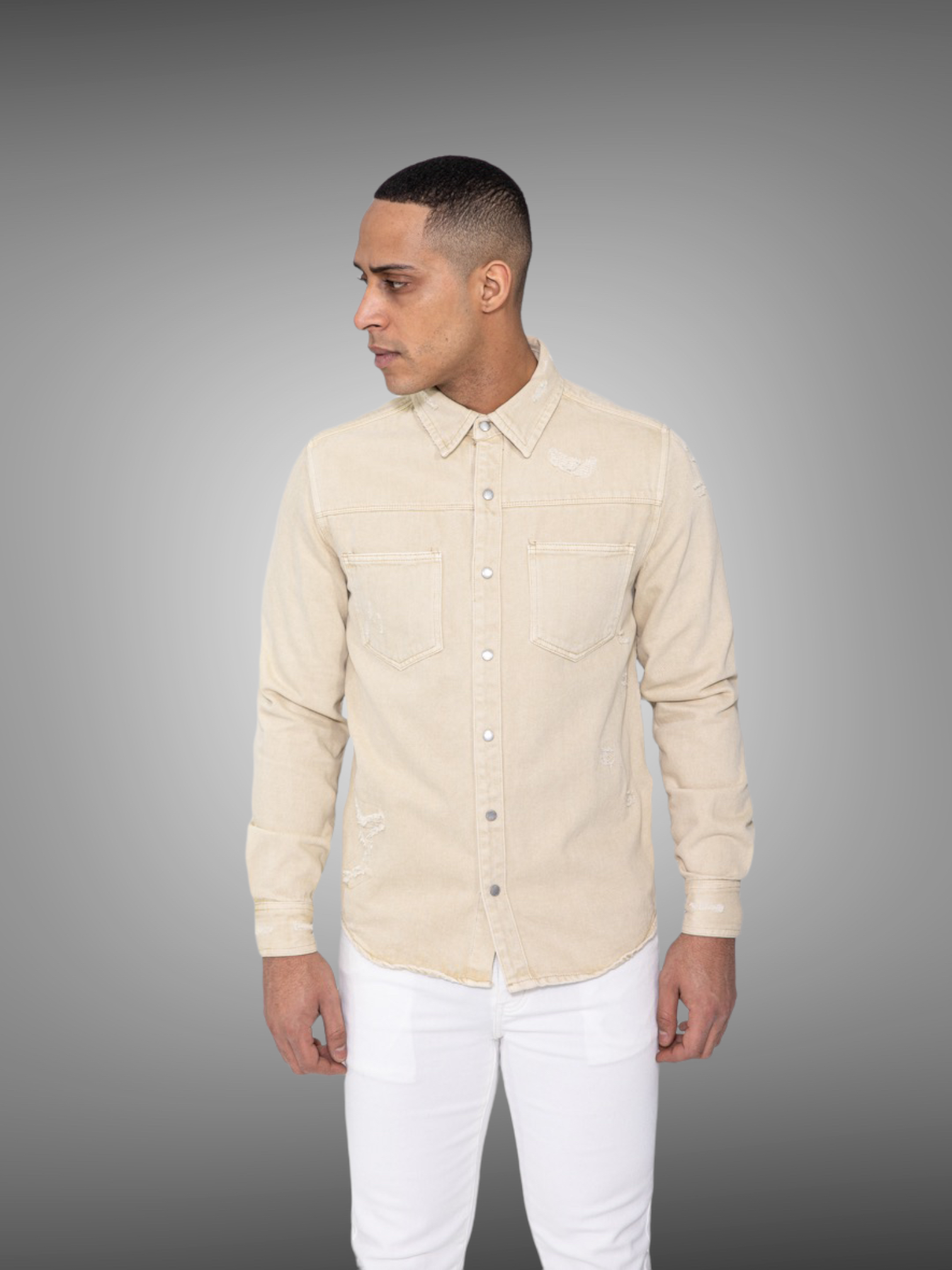 Frilivin - Veste Surchemise en jean beige VJ238 - Stayin