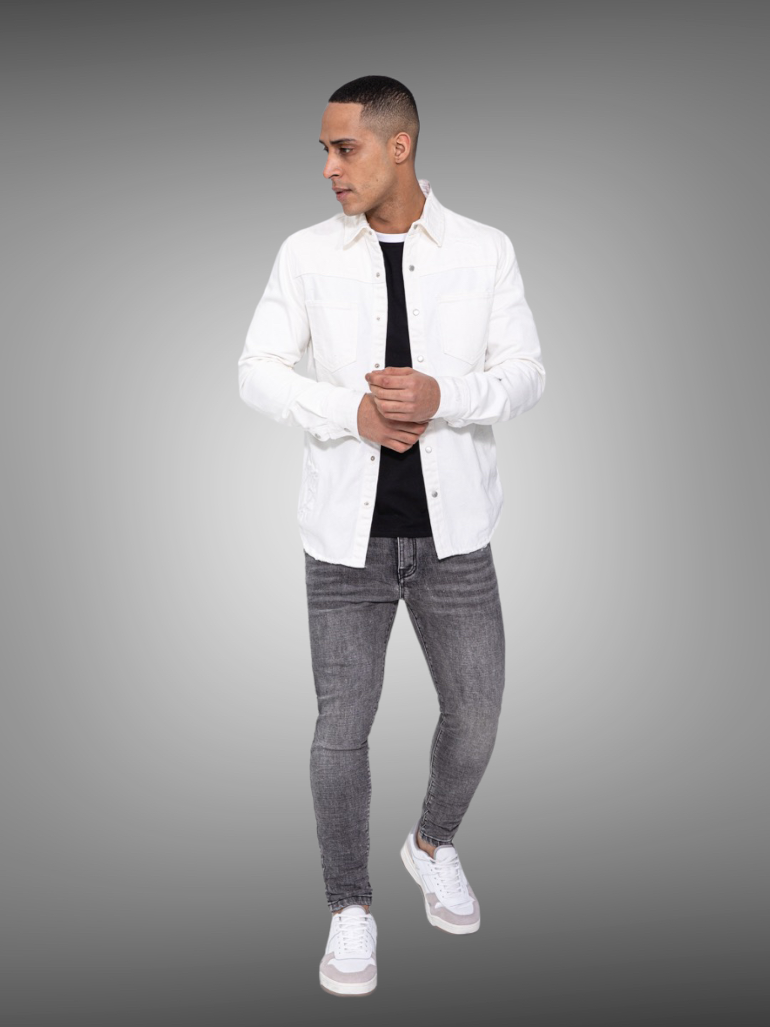 Frilivin - Veste Surchemise en jean blanche VJ238 - Stayin
