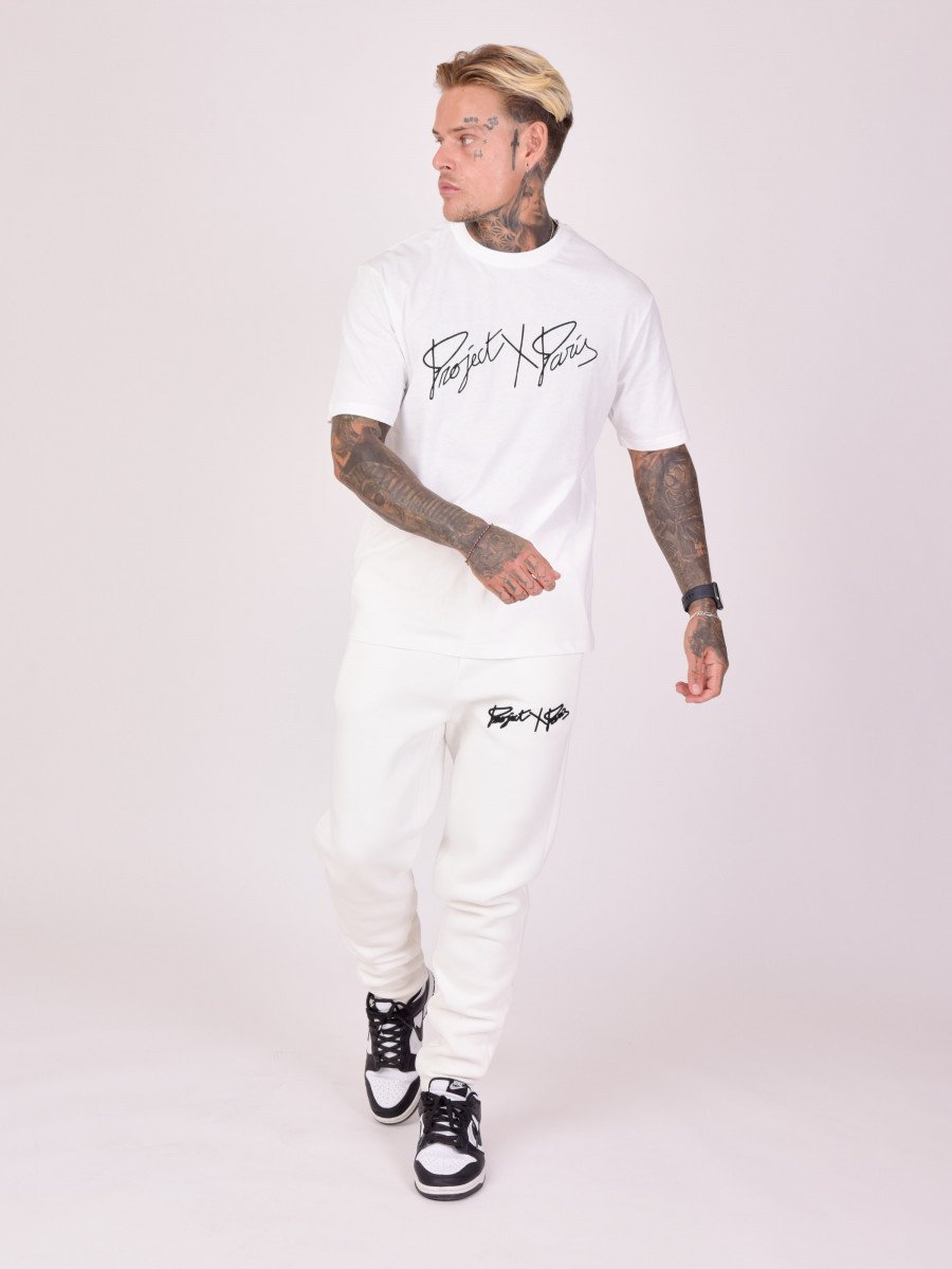 Project X Paris - Bas de Jogging basic full logo broderie - Blanc - Stayin