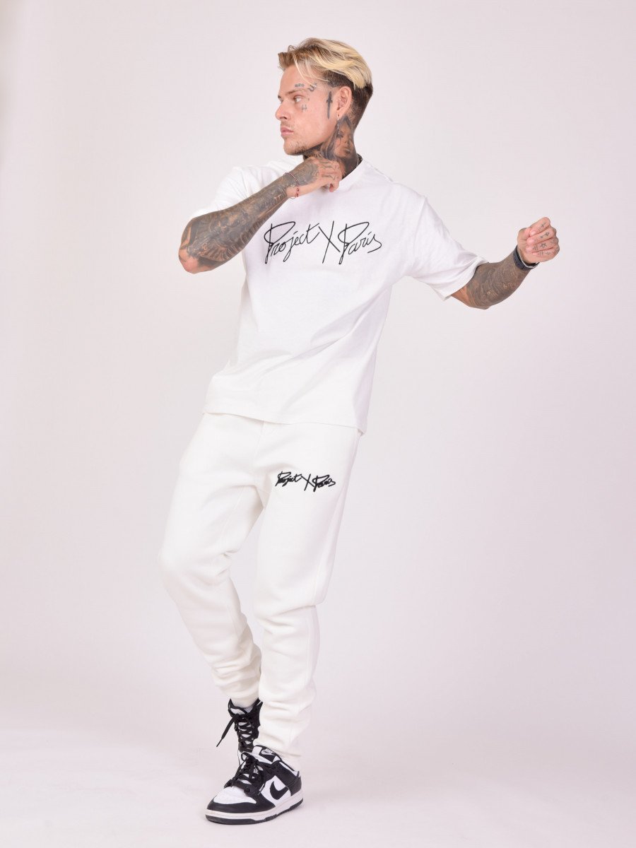 Project X Paris - Bas de Jogging basic full logo broderie - Blanc - Stayin