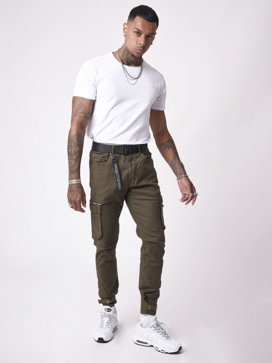 Project X Paris - Jean Cargo poches et sangle de resserement en bas - Kaki - Stayin