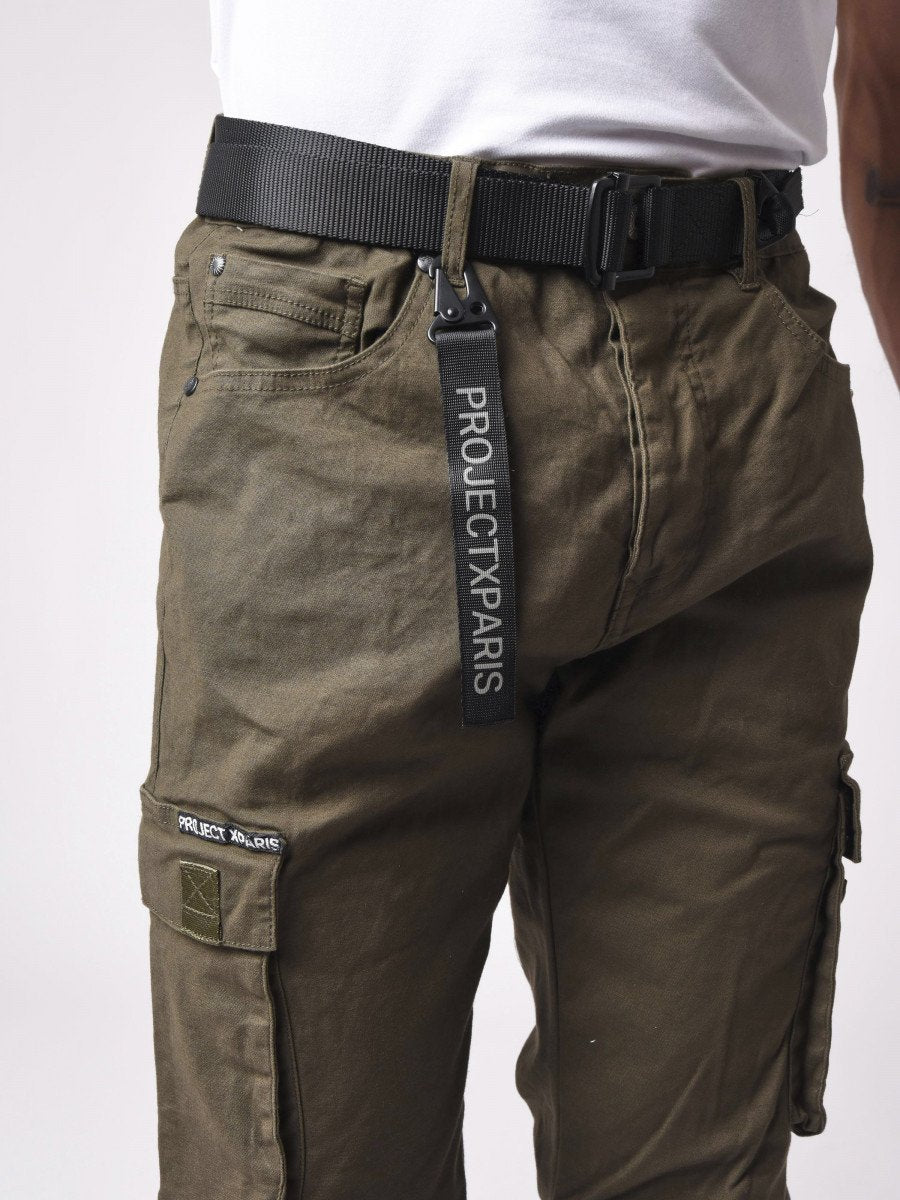 Project X Paris - Jean Cargo poches et sangle de resserement en bas - Kaki - Stayin
